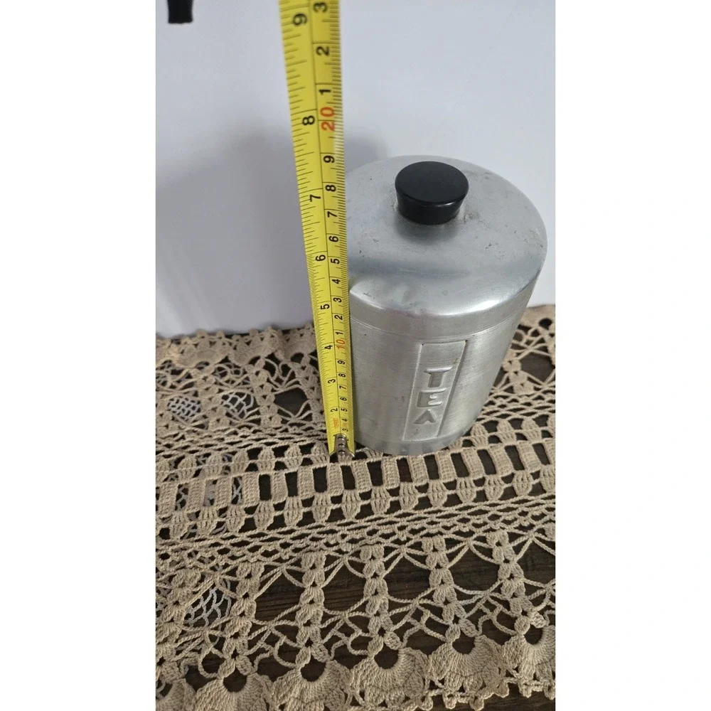 Century  Aluminum Ware Kitchen TEA Canister With Black Lid Vintage